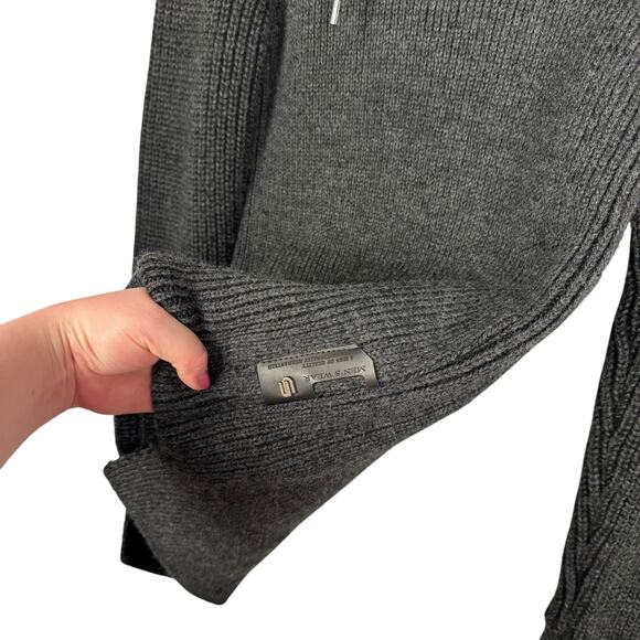 Leif Nelson Gray Streetwear Knit Shawl Drawstring Neck Fitted Sweater Sz Small - Picture 9 of 11